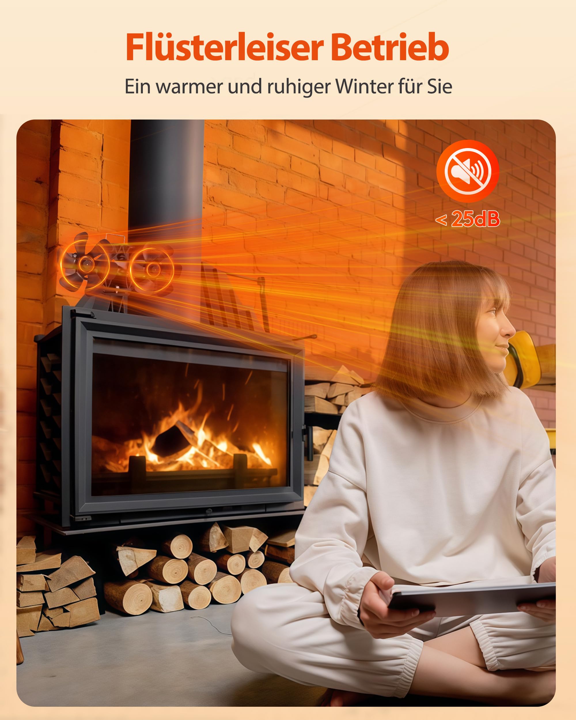Signstek Kaminventilator ohne Strom, Wärmebetriebener Doppelter Ofenventilator für Kaminofen, Holzofen und Holzkamin (12 Blättern)