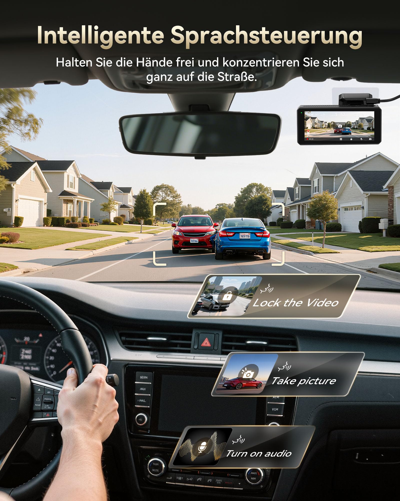 REDTIGER Dual 4K Dashcam Auto mit 128 GB eMMC, STARVIS 2 IMX678 Dash Cam | Vorne Hinten mit Dual-HDR, Sprachsteuerung, 4-Zoll-Touchscreen, Integriertem 5,8-GHz-WLAN,GPS, HDR-Nachtsicht (F77 V1)