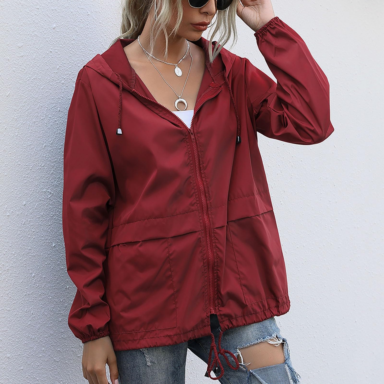 Impermeabile Da Donna Giacca Antipioggia Leggera A Con Cappuccio Per Esterni Giubbotti Impermeabili Trasparente Giubbino Antivento Pioggia Anti Womens Rain Jacket Moto Completo Vento