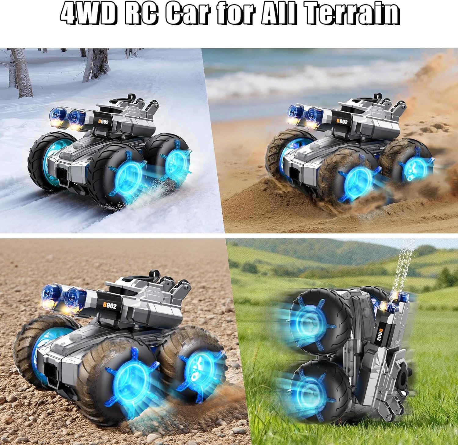3-in-1 Remote Control Car RC Boat & Water Gun Amphibious Remote Control Car 4WD All-Terrain RC Cars Gesture Sensing Rc Stunt Car RC Trucks Toys Birthday Gifts for 8 9 10 11 12 Year Old Boys