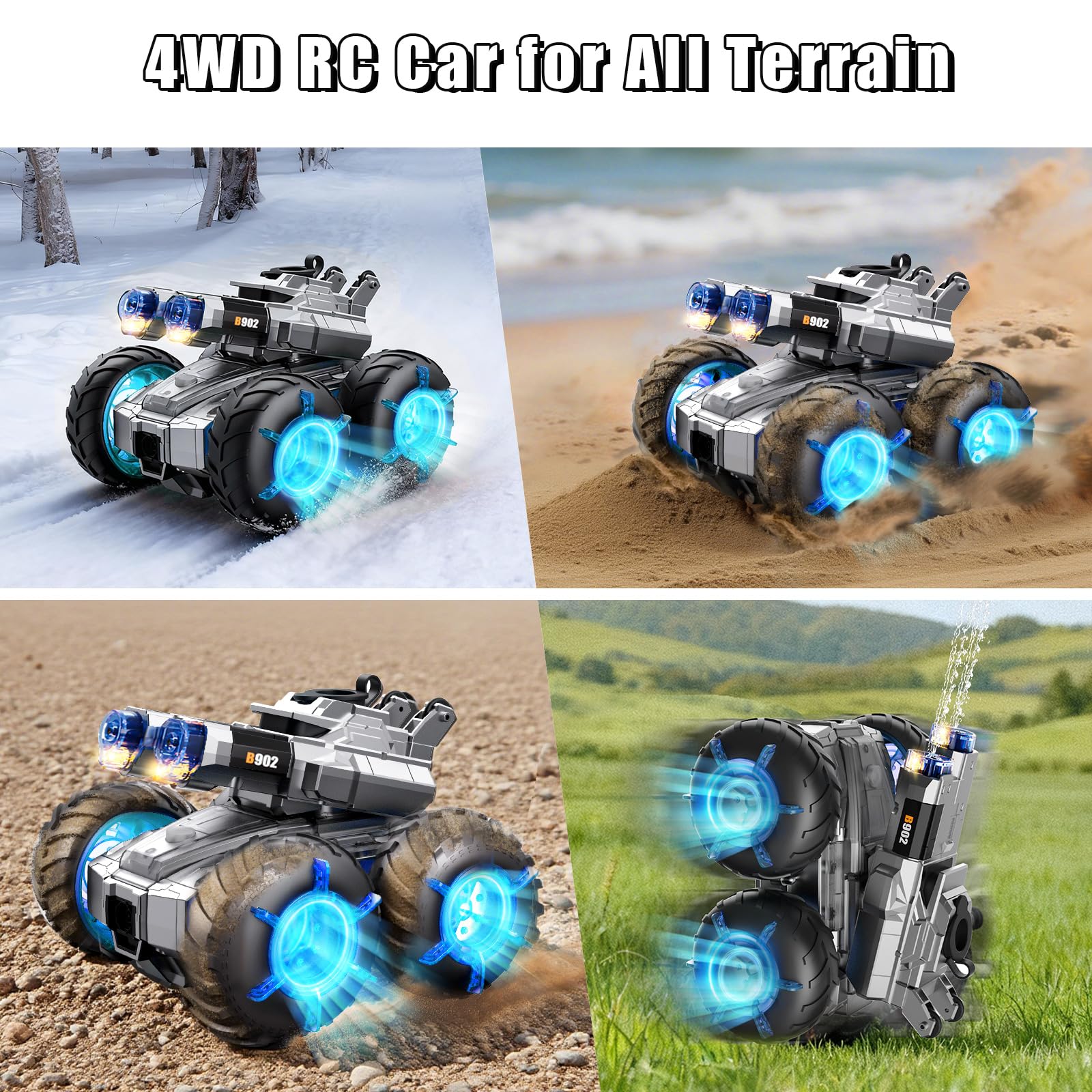 3-in-1 RC Ferngesteuertes Auto 4WD Amphibienfahrzeug Ferngesteuert Wasserpistole Auto Gestensensor Wasserdicht RC Stunt Auto 360° Drehung Monstertruck Spielzeug Geeignet für Kinder ab 6 Jahren