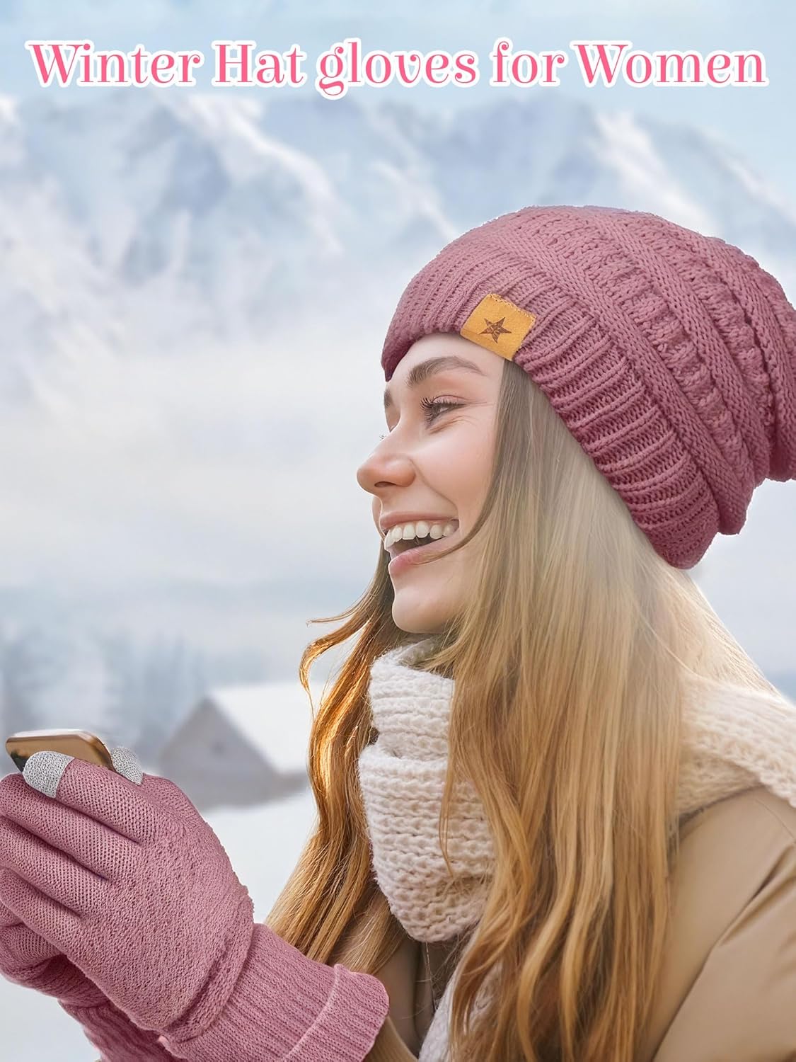 Suhine 8 Set Winter Warm Hat and Gloves Bulk Knitted Warm Beanies and Touchscreen Soft Gloves for Women Cold Weather - Image 5