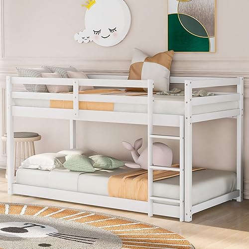 Harper & Bright Designs Literas bajas de tamaño individual sobre cama individual para niños, base de cama de madera maciza con escalera, litera para disponible en Yaxa Costa Rica