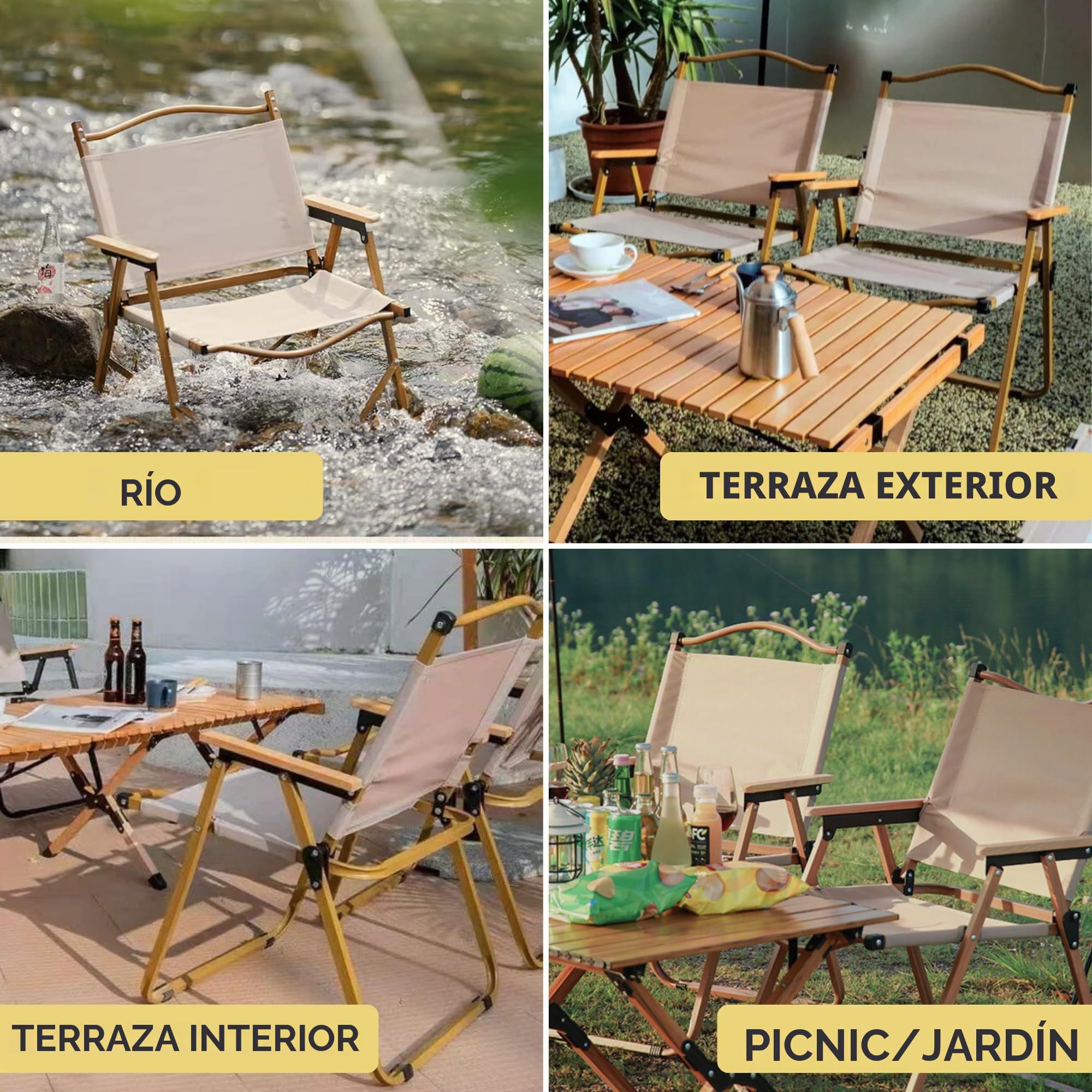 MAGIC SELECT 2 Ud Silla Camping Plegable Aluminio | Silla Picnic Metálica, Para Playa, Glamping, Jardín, Barbacoa, Para Viajes, Excursión, Río, Cualquier Terreno, 75x45x47cm