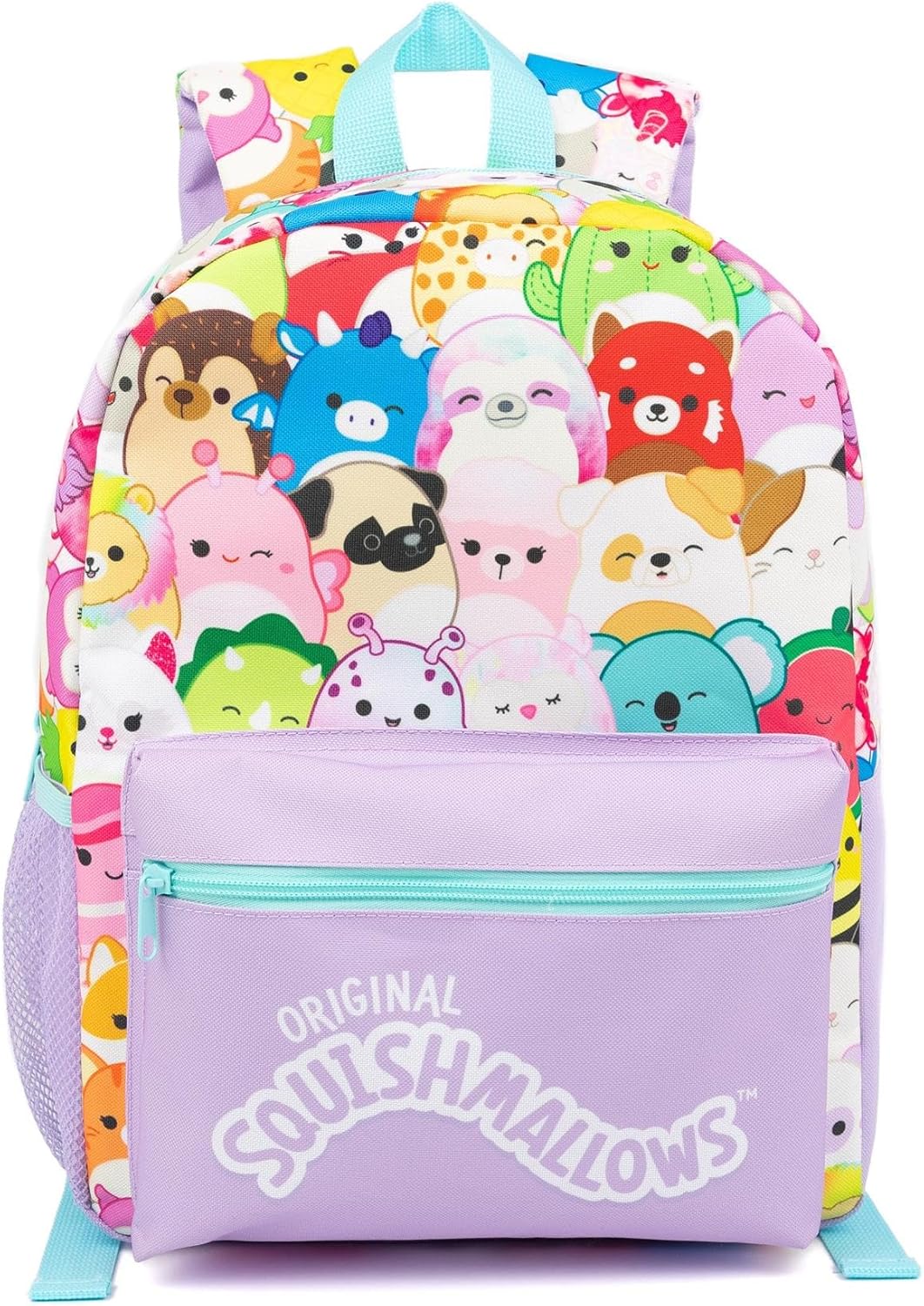Squishmallows Girls 4 Piece Backpack Set | Kids Purple Rucksack Bundle with School Bag, Pencil Case, Lunch Bag & Water Bottle