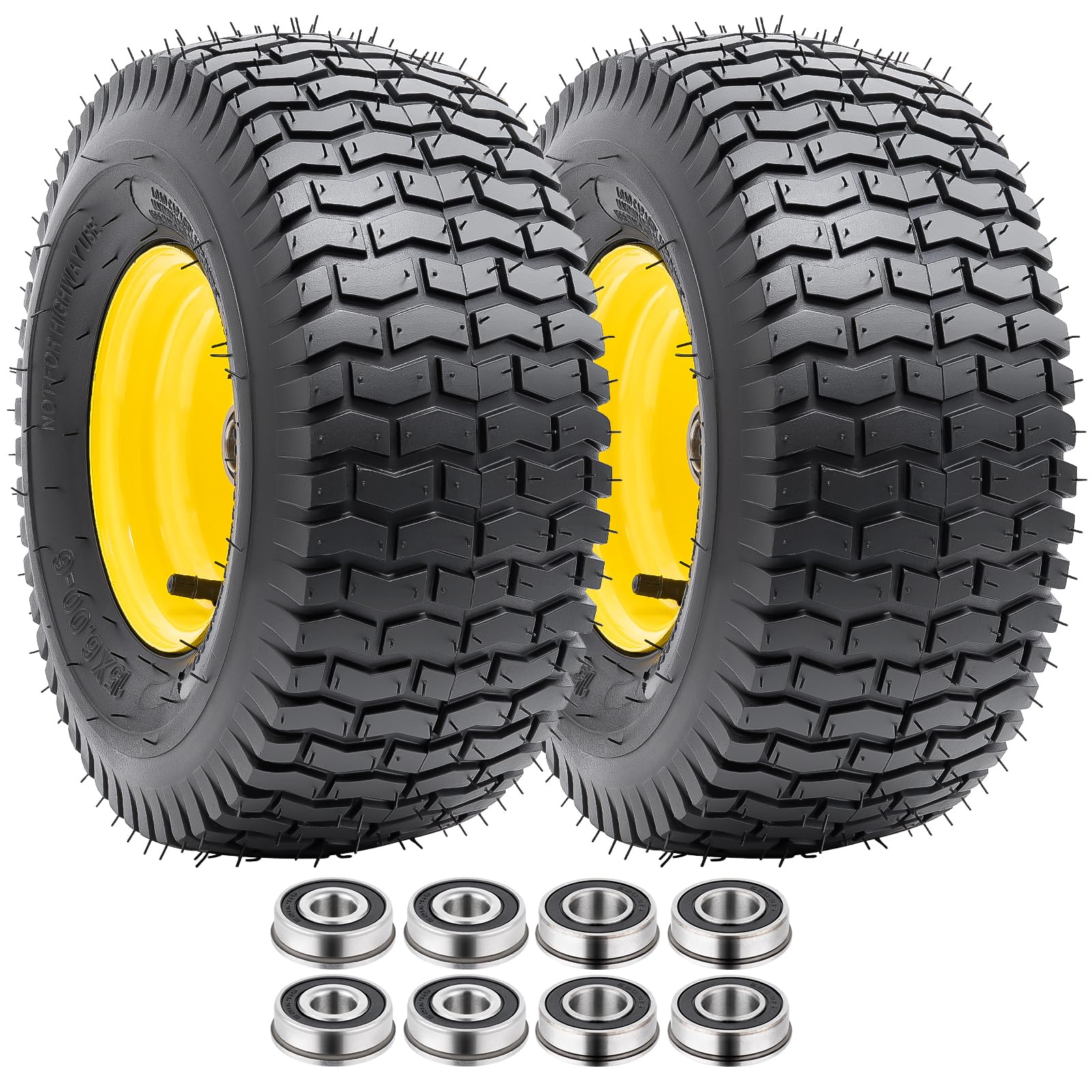 2 Stück 15x6.00-6 Reifen und Rad, Ersatz-Luftreifen 15 Zoll Rad mit 3/4 Zoll Lagern, 15x6.00-6 Luftfreireifen kompatibel mit Sackkarre, Schubkarre, Wagen, Gorilla Carts Reifen| gelb