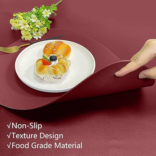 Miniatura 10 de Herda Juego de 4 manteles individuales redondos de otoño para interiores y exteriores, de cuero, lavables, para cocina, comedor, mesa de patio,