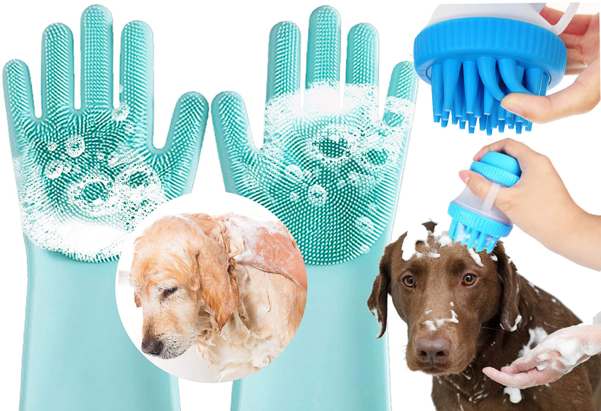 Deriz Pack of 2 Dog Bath Brush Body Scrubber Shampoo Dispenser Tick Remover For Shower Bathing and Pet Grooming Gloves Dog Bathing Scrubber Gloves, Heat Resistant Silicone Hair Removal Gloves (B09SBL86YN) Amazon Price History, Amazon Price Tracker