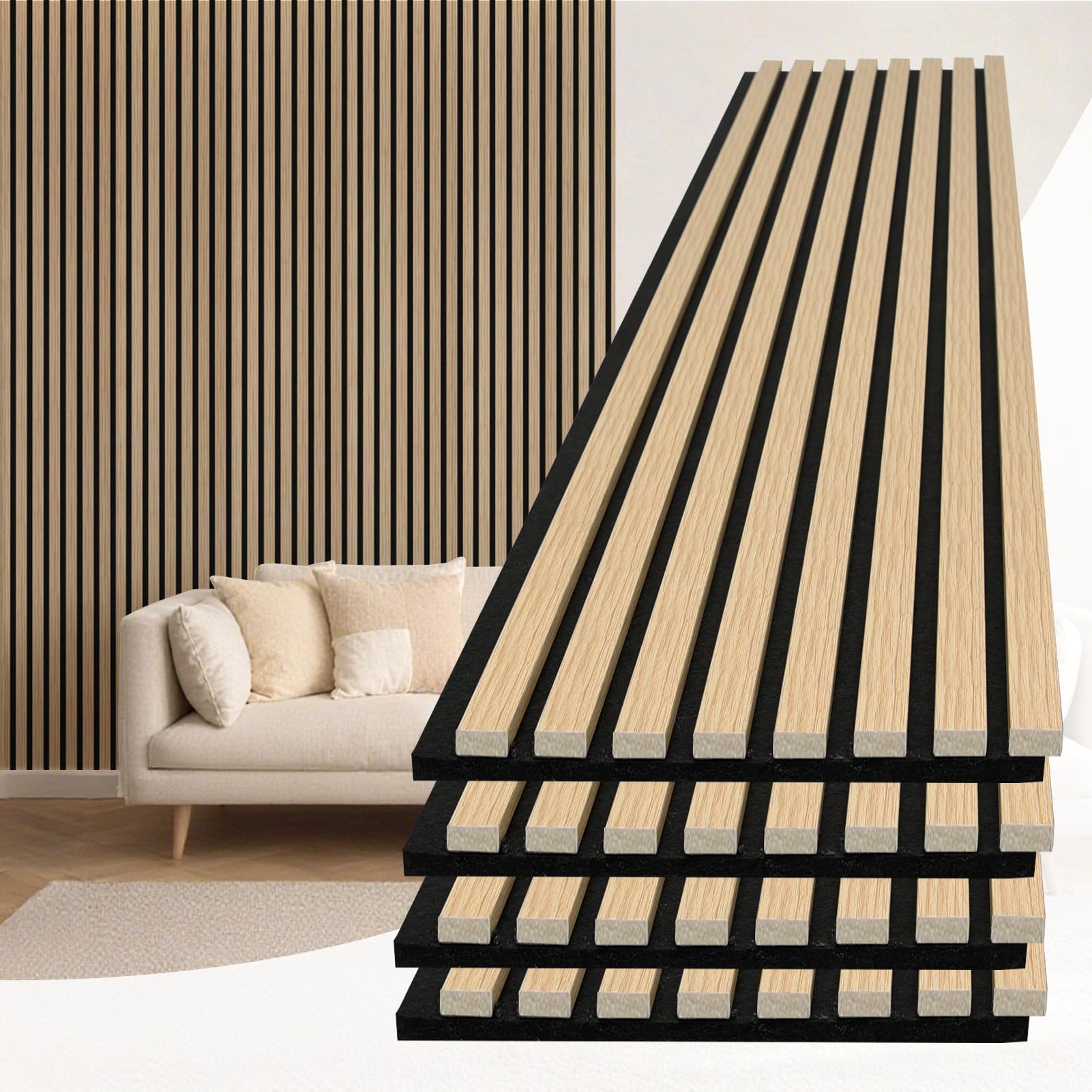 Photo 1 of Art3d 4-Piece 94 x 12.6 Inch Acoustic Lightweight Slat Wall Panel - Waterproof Wood Textured Wainscoting Panel of 33 Sq.Ft for Bedroom, Home Theater Office Accent Wall, Boxwood