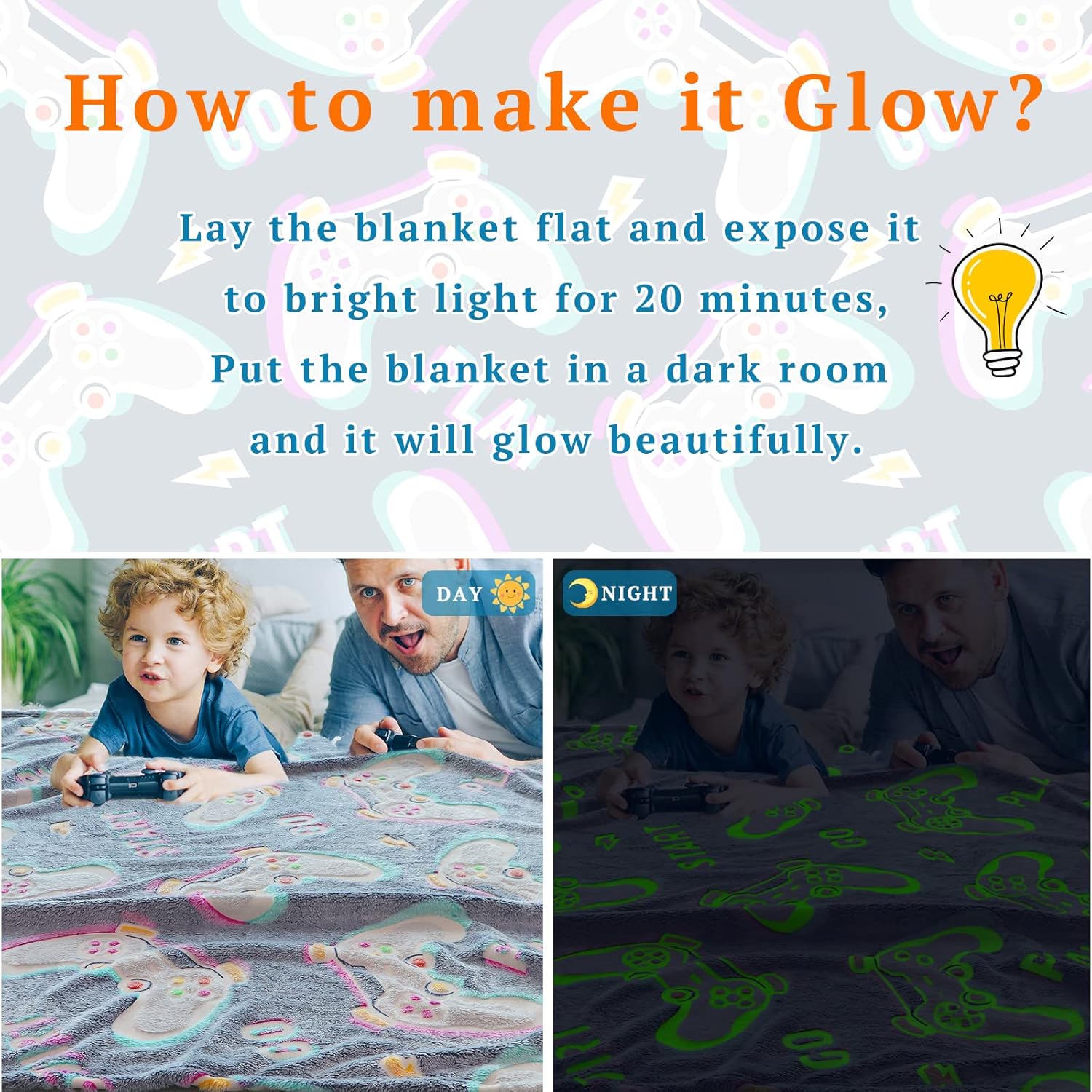 Gaming Blanket for Boys Teens Gamers, Gamer Gifts for Kids, Soft Cozy Flannel Video Game Throw Blanket for Bed Sofa Bedroom, Birthday Gifts for 6-12 Year Old Boys, Glow in The Dark, Gaming Room Decor - Image 4
