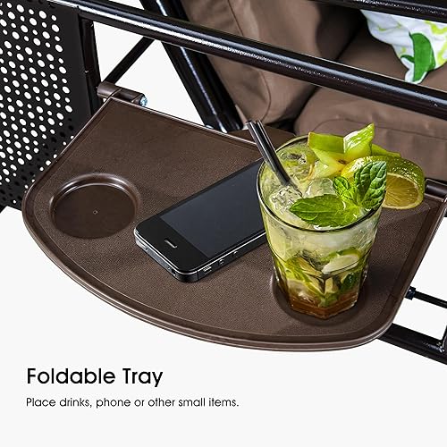 Miniatura 7 de PURPLE LEAF Columpio de lujo para porche de patio al aire libre de 2 asientos con marco de acero resistente a la intemperie, toldo inclinable