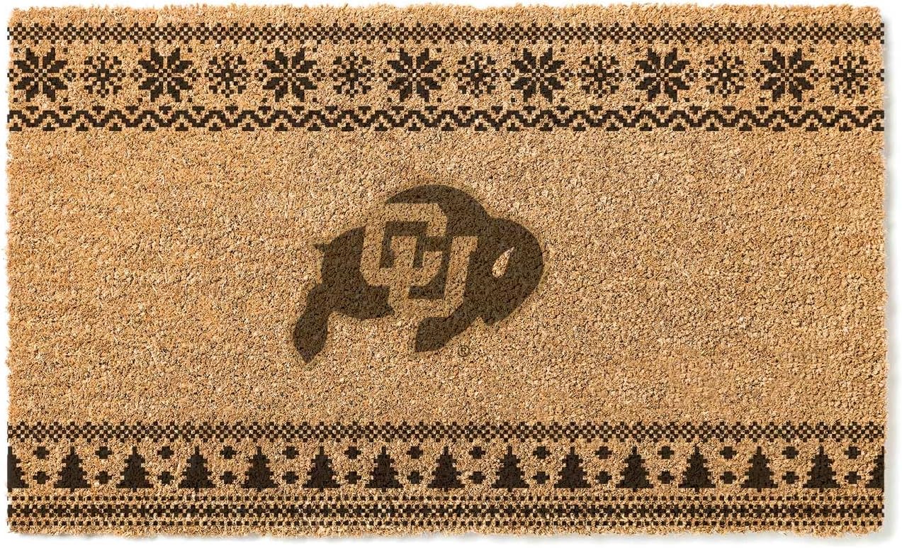 KH Sports Fan Colorado Buffaloes Holiday Coir Doormat, 18x30 Inches, Buffaloes Outdoor Rug; Display Some Holiday Cheer with This Unique Colorado (Boulder) Buffaloes Doormat