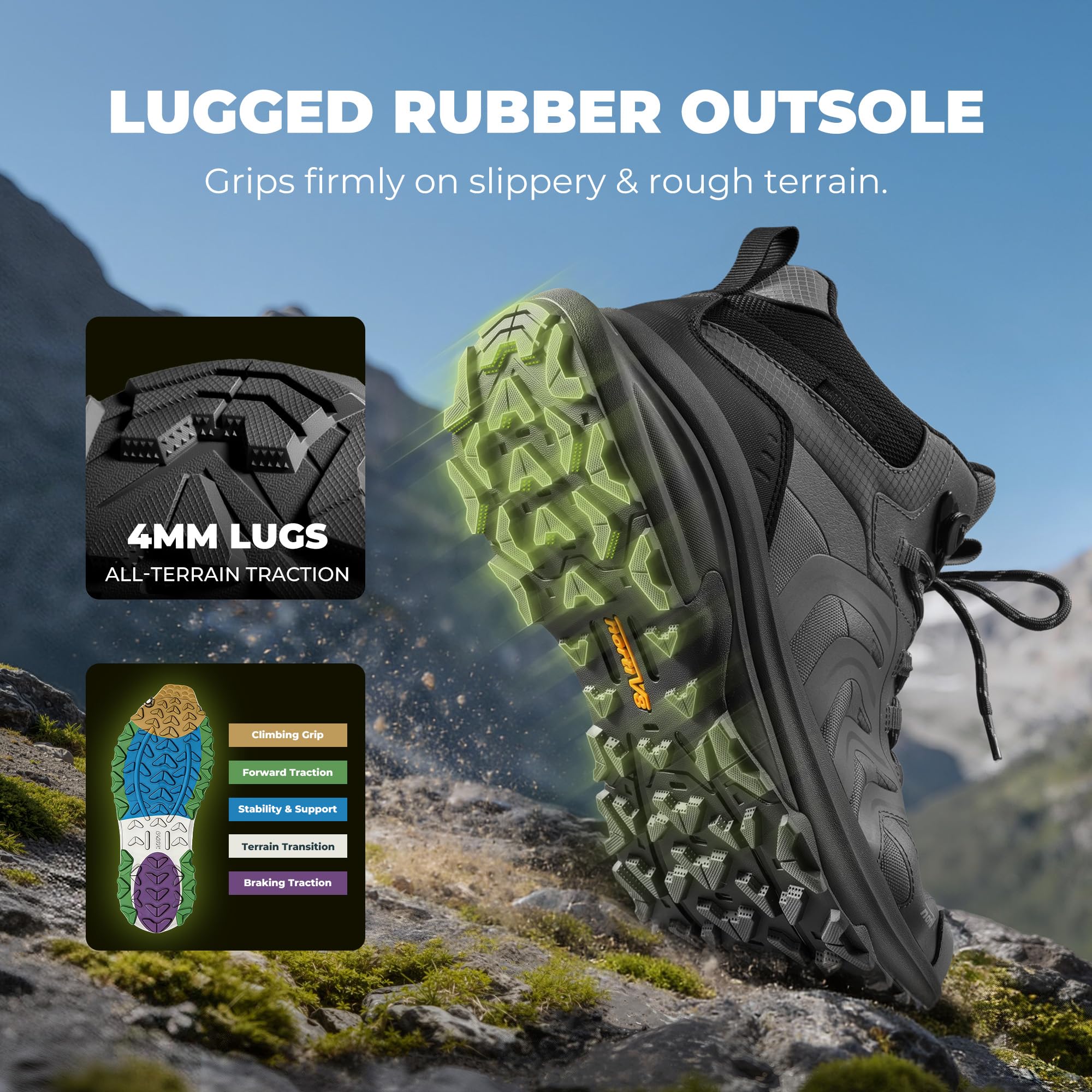NORTIV 8 Męskie wodoodporne buty trekkingowe PRO, Szary Czarny, 10 UK | Lekkie buty trekkingowe do trekkingu, na kemping i wędrówki z plecakiem