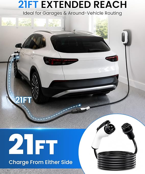 EV Extension Cable J1772 48A 20ft, EV Level 2 Charger Extension Cable, 240V EV Extension Cord for Fast Charging and Heavy Duty Use