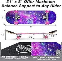 Vista 54 de BELEEV Patinetas para principiantes, 31 x 8 pulgadas, patineta completa para niños, adolescentes y adultos, 7 capas de arce canadiense doble patada