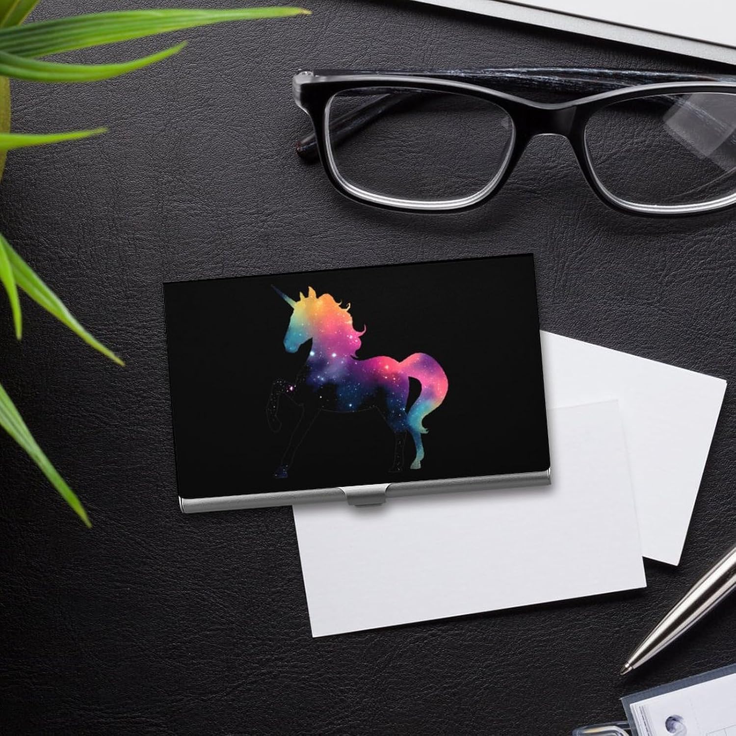 Rainbow Galaxy Un-icorns Business Card Case Portable Slim Purse | Card Holder