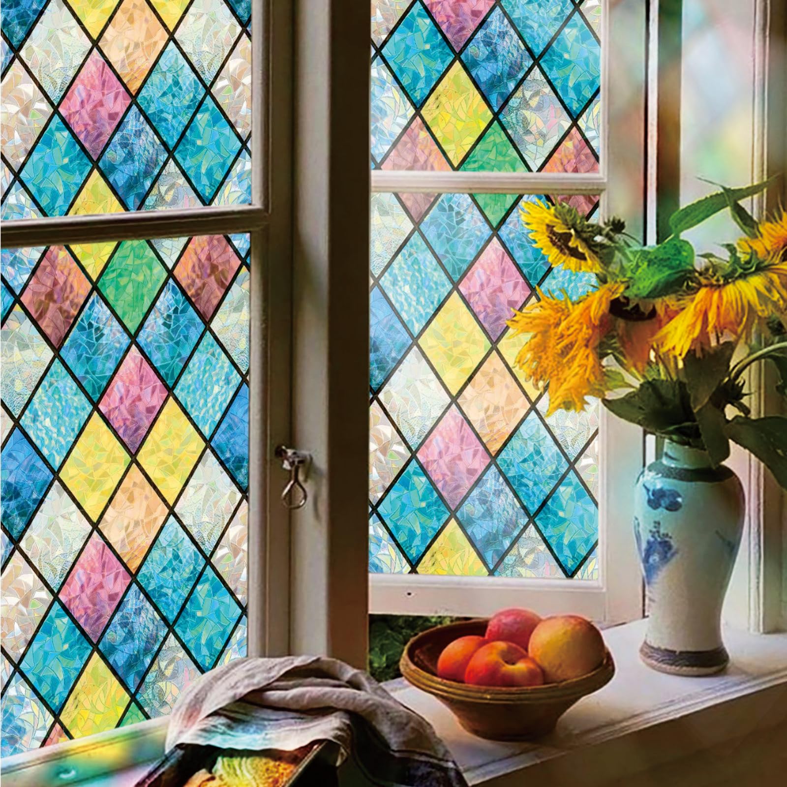 Ellicola Privacy Finestre 3D Arcobaleno 20 x 1145 cm Senza Colla Static, Protezione Uv, Protezione Della Privacy, Pellicola di Finestra Tinta Decorativa per Casa, griglia cristallo