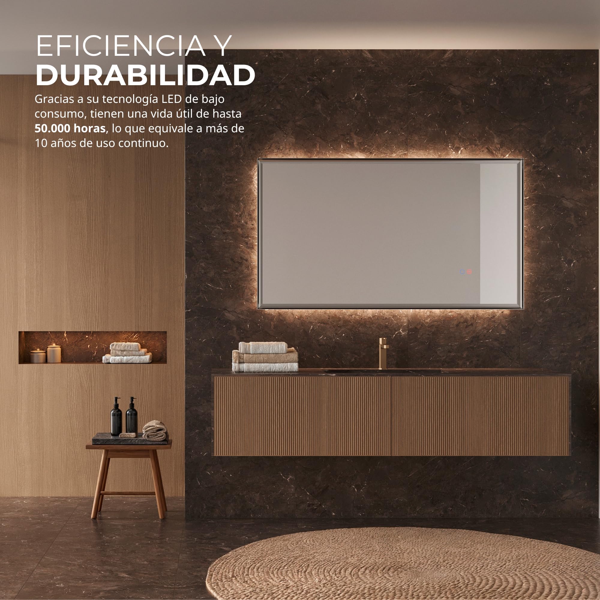 LEDIMEX - Espejo Baño con Luz LED y Antivaho 140x80cm Retroiluminado con Marco Negro | Espejo Inteligente Rectangular con Luz (Cálida, Neutra y Fría) y Sensor ON/OFF | Serie California