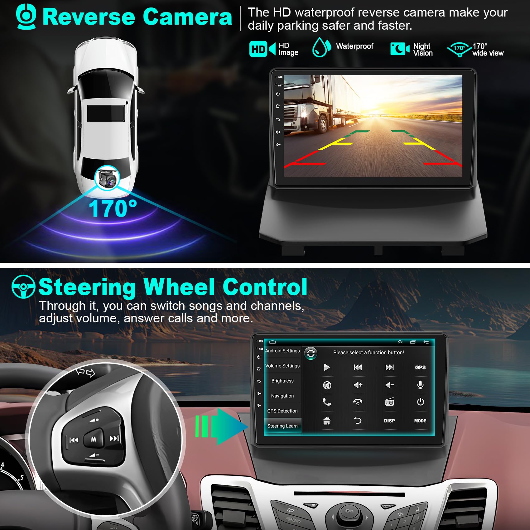 Estéreo de coche Android 4+64G para Ford Fiesta 2009-2017 con Carplay inalámbrico y Android Auto, 9 pulgadas IPS pantalla táctil Fiesta Radio soporte Bluetooth/GPS/WiFi/Radio FM/DSP/Mirror Link/SWC