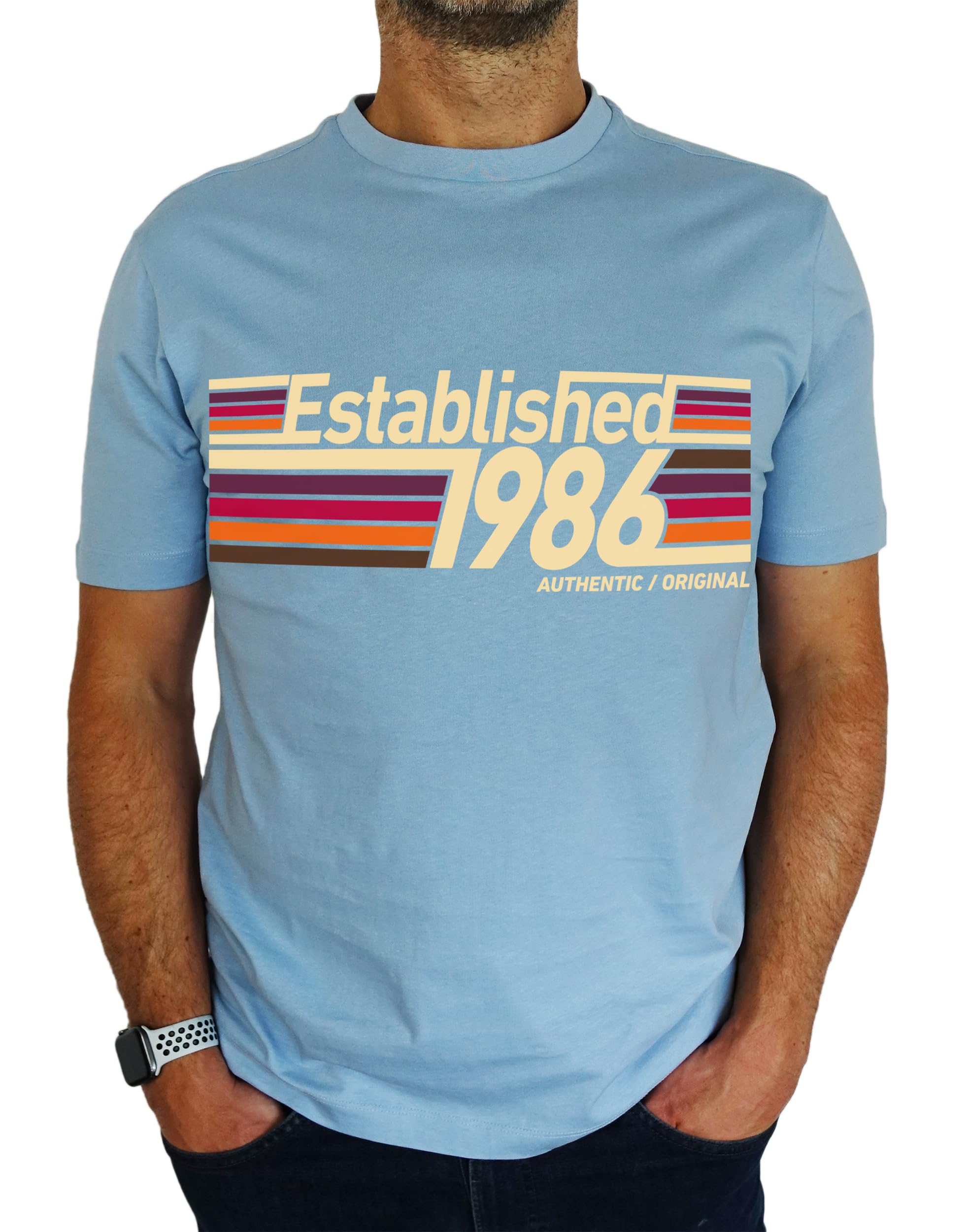 1986 Established Retro Stripes - 40th Birthday Gift | Present Mens T-Shirt Sky Blue XL