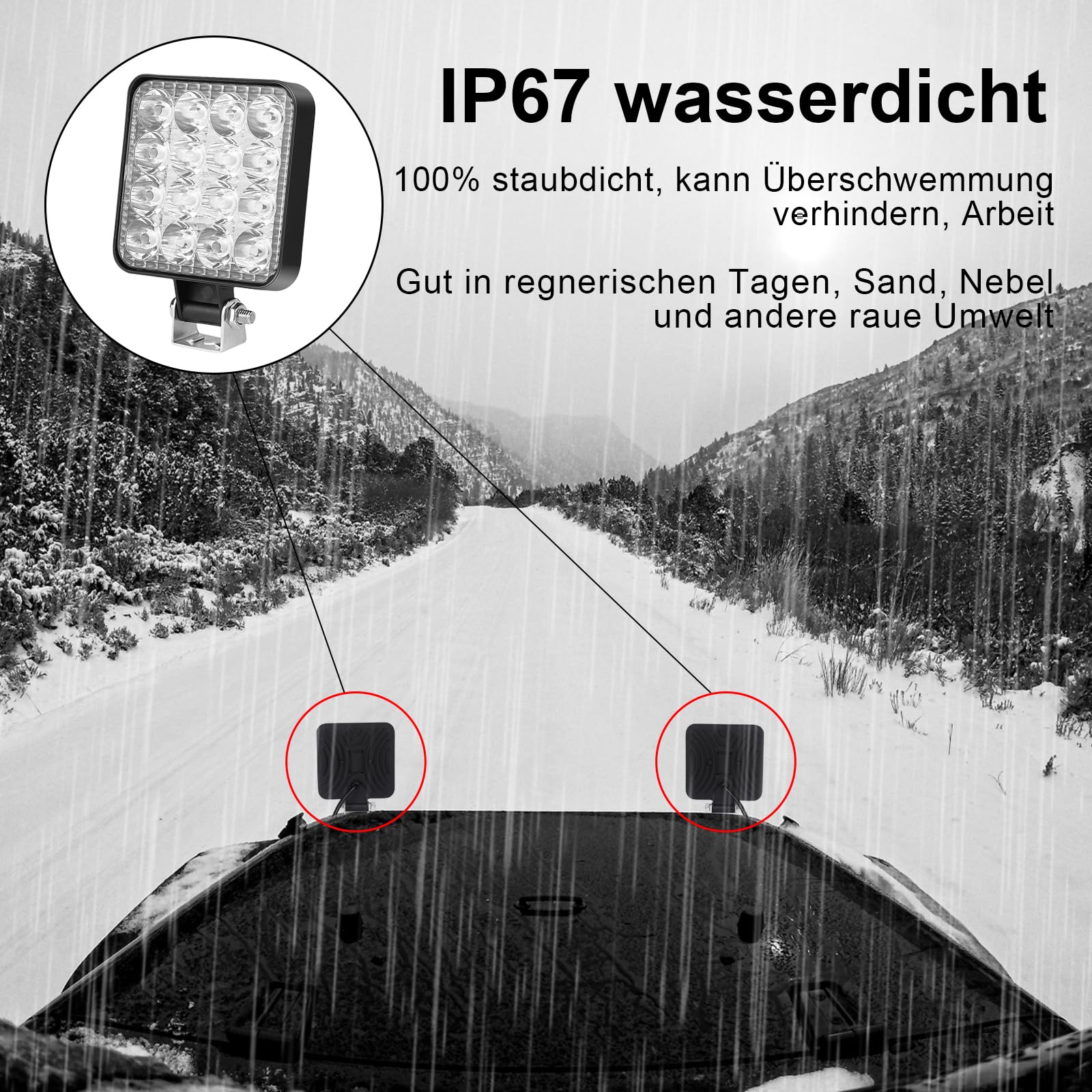 HOSPAOP Reflektor roboczy LED, 12 V, reflektor LED, 48 W, offroad, dodatkowy reflektor IP67, reflektor samochodowy, reflektor cofania, oświetlenie do trackera, koparki, SUV, UTV, ATV, 2 sztuki