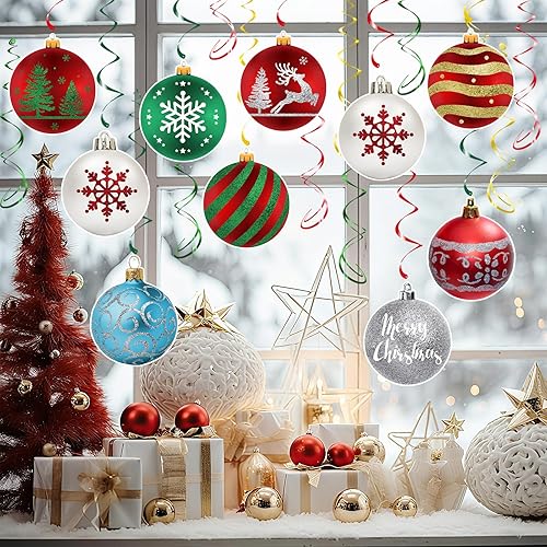Miniatura 3 de Decoraciones de remolinos colgantes de Navidad, 30 piezas de bolas de Navidad colgantes, árbol de Navidad, copo de nieve, alce, decoración de techo