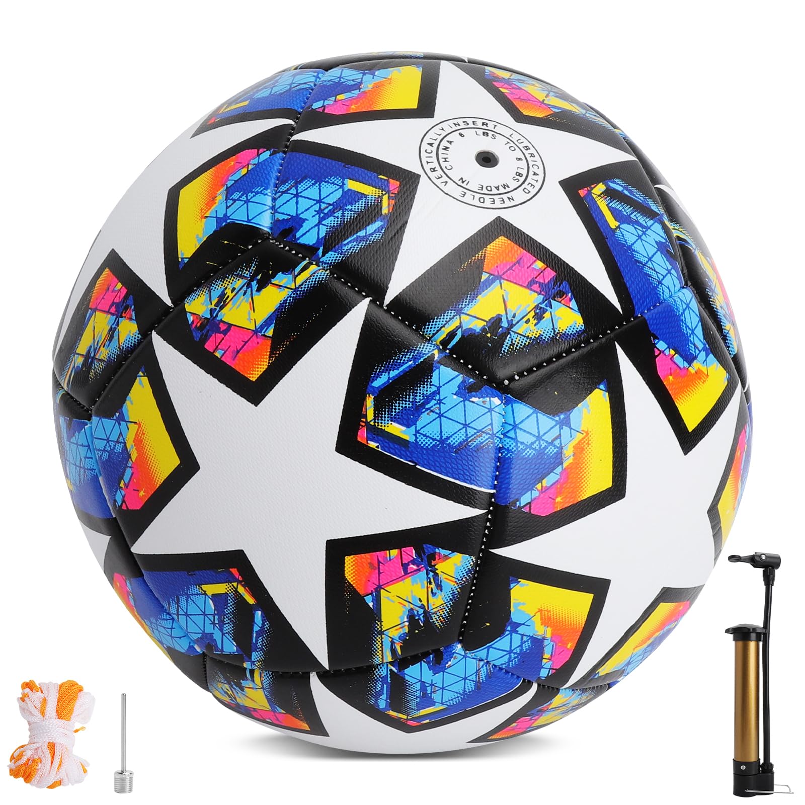 Pallone calcio taglia 5 con pompa Set completo allenamento grafica Champions League Pallone PVC resistente outdoor per adulti con accessori inclusi