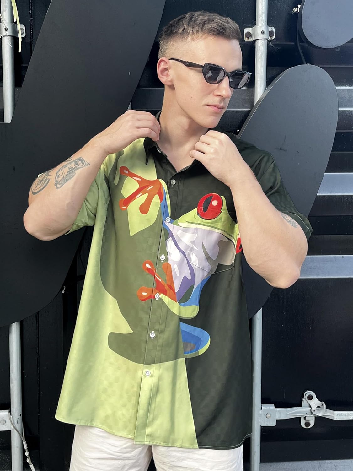 Men's Hawaiian Button Down Shirt, Funny Donkey Print, Short Sleeve Casual Beach Wear - Image 5