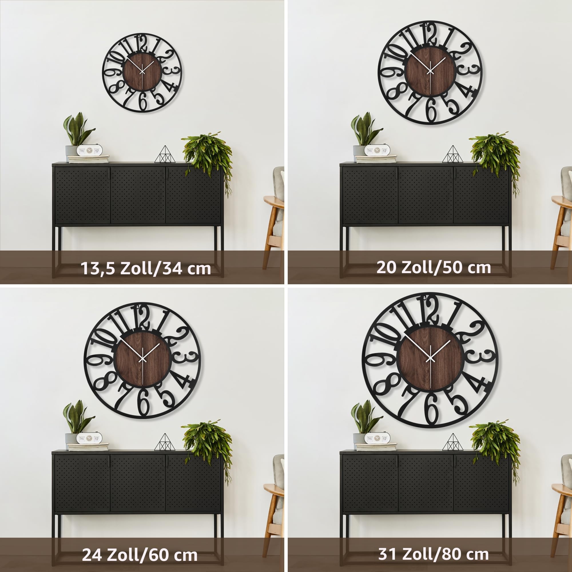 Große Wanduhr Tickgeräusche, 60CM/24 Zoll Lautlos, Geräuschlose, Batteriebetrieben, Modern, Übergroße, Retro Vintage Übergröße Wanduhr für Wohnzimmer, Schlafzimmer Und Küche