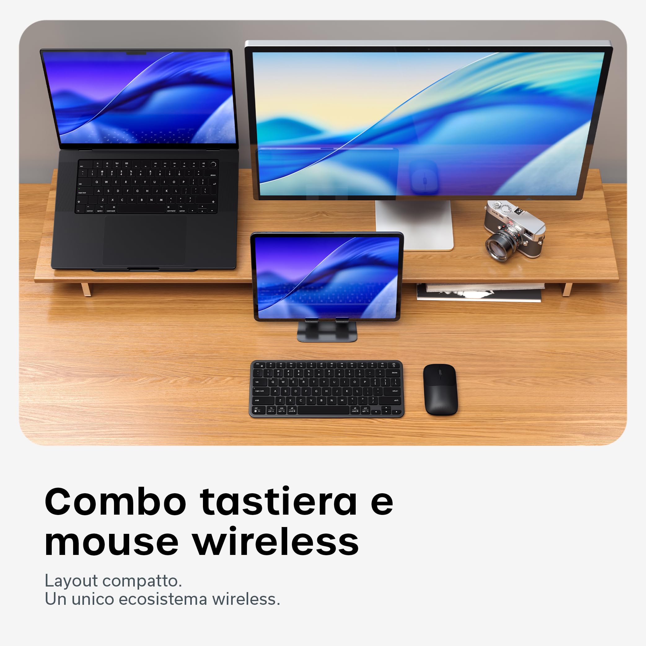 Satechi Combo Tastiera e Mouse Wireless Slim CEX1, QWERTY US, Nero | Layout Americano, Bluetooth multi-dispositivo, ricevitore USB-C, per Mac, Windows e altro