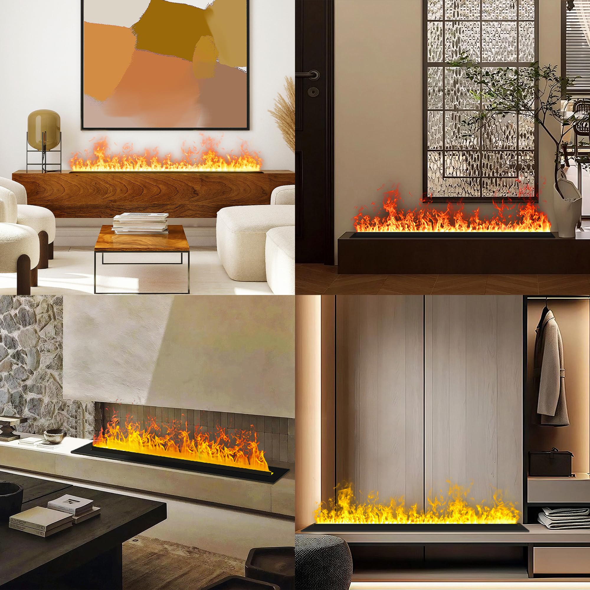Elektrischer Kamin, 3D-Wasserdampf-Kamin, versenkt, realistische zerstäubte Flamme, mit Wasser und Fernbedienung, elektrischer Dampfkaminofen (Größe: L 81,5 x B 7,87 x H 8,68 cm)