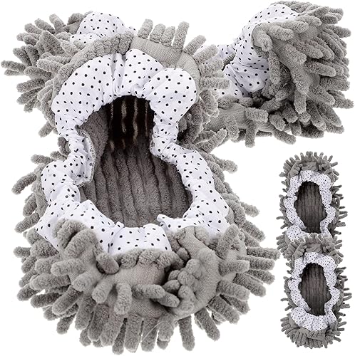 Miniatura 8 de COHEALI Funda para mopa de piso, zapatos de felpilla lavables para limpieza sin esfuerzo, ajuste cómodo en elegantes patrones florales grises, 2