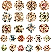 Hiceeden 24PCS Flower Rhinestone Brooches Pins Set - Colorful Golden Flower Brooch for Women, Wedding Decor & Gifts