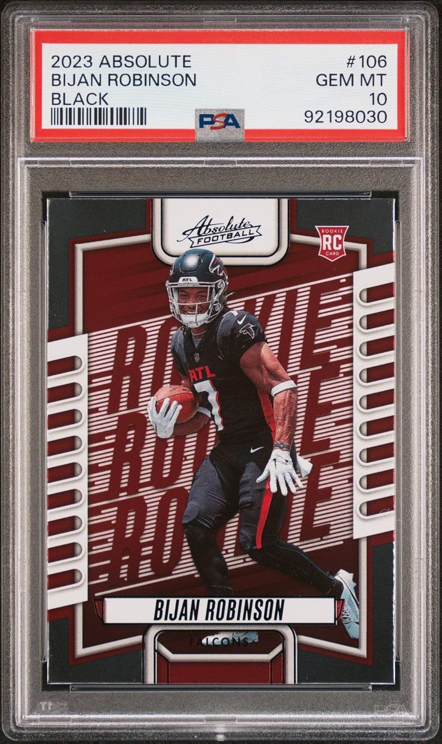 Graded 2023 Panini Absolute Bijan Robinson #106 Black Rookie RC Football Card PSA 10 Gem Mint