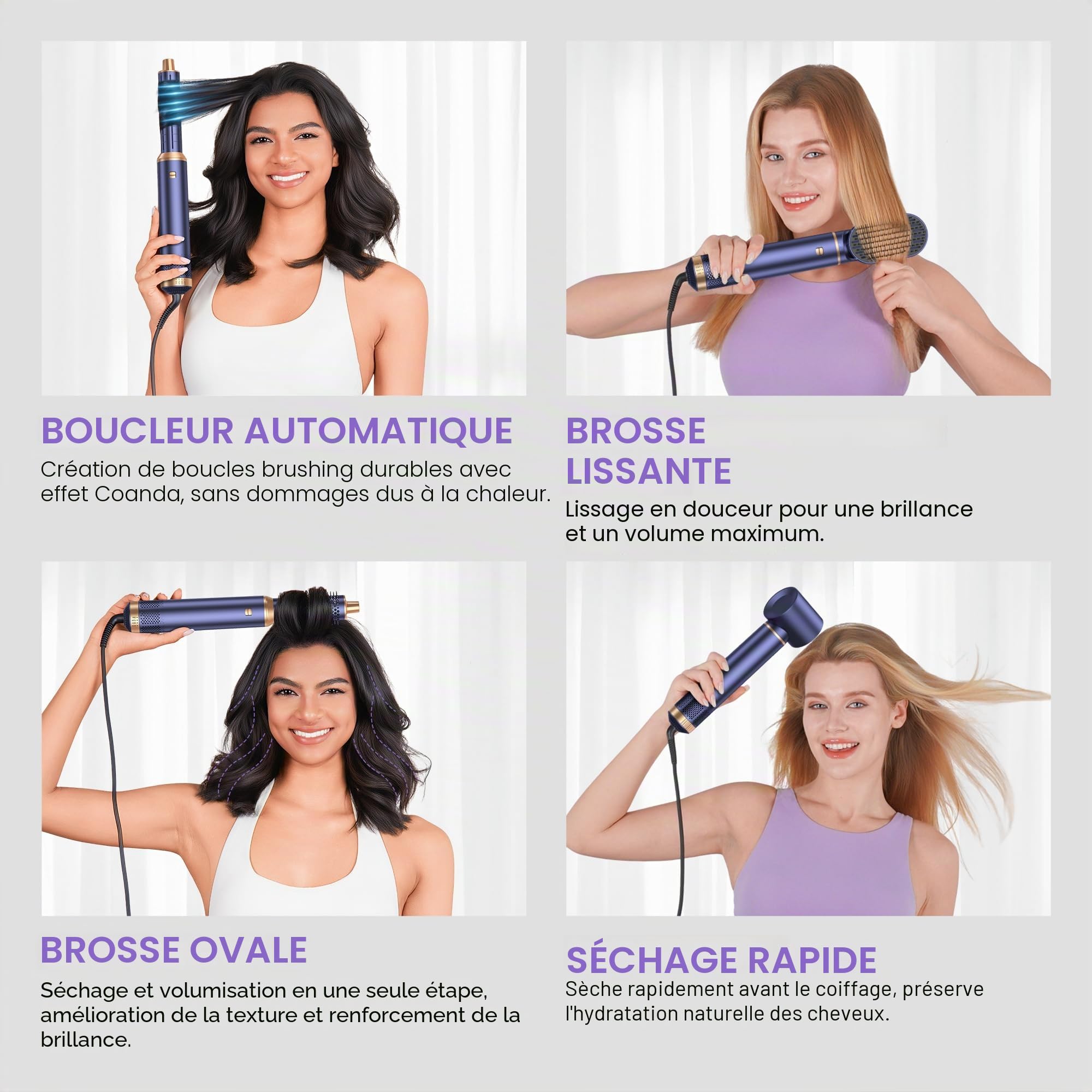 Mogawave Air Styler Airbrush 5 en 1,Seche Cheveux Pro Professionnel, Hair Styler avec Fer à Boucler à Air de 30 mm,Brosse Soufflante Ionique Pour Cheveux Bouclés et Lissés,Choix Cadeau