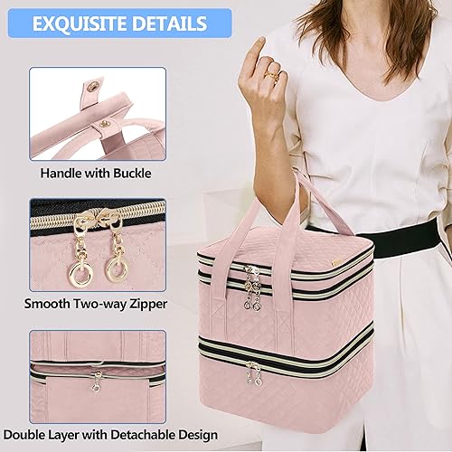 Vista 15 de Yarwo Bolsa organizadora de botellas de píldoras, bolsa de almacenamiento de 3 capas vacía con diseño desmontable y divisores para pastillas, Negro