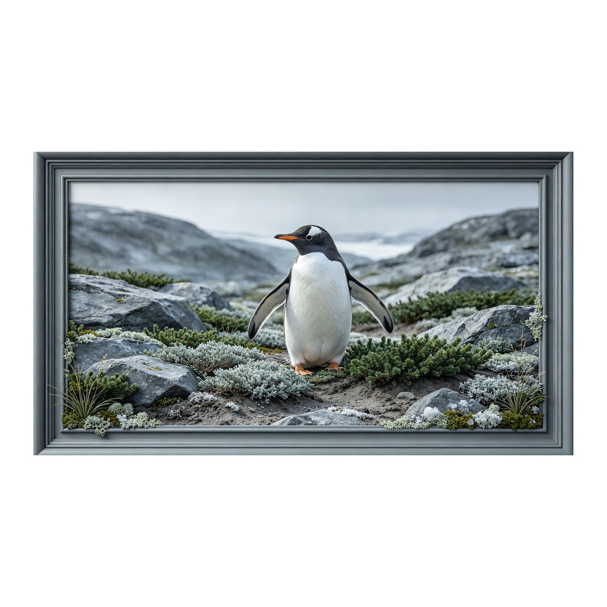 Yzpallescene 3D 3D Framed Wall Art 50cm×90cm Antarctic Penguin Seascape Realistic Wildlife Large Size SelfAdhesive Removable Wall Decor Prints Artwork for Living Room Bedroom Office