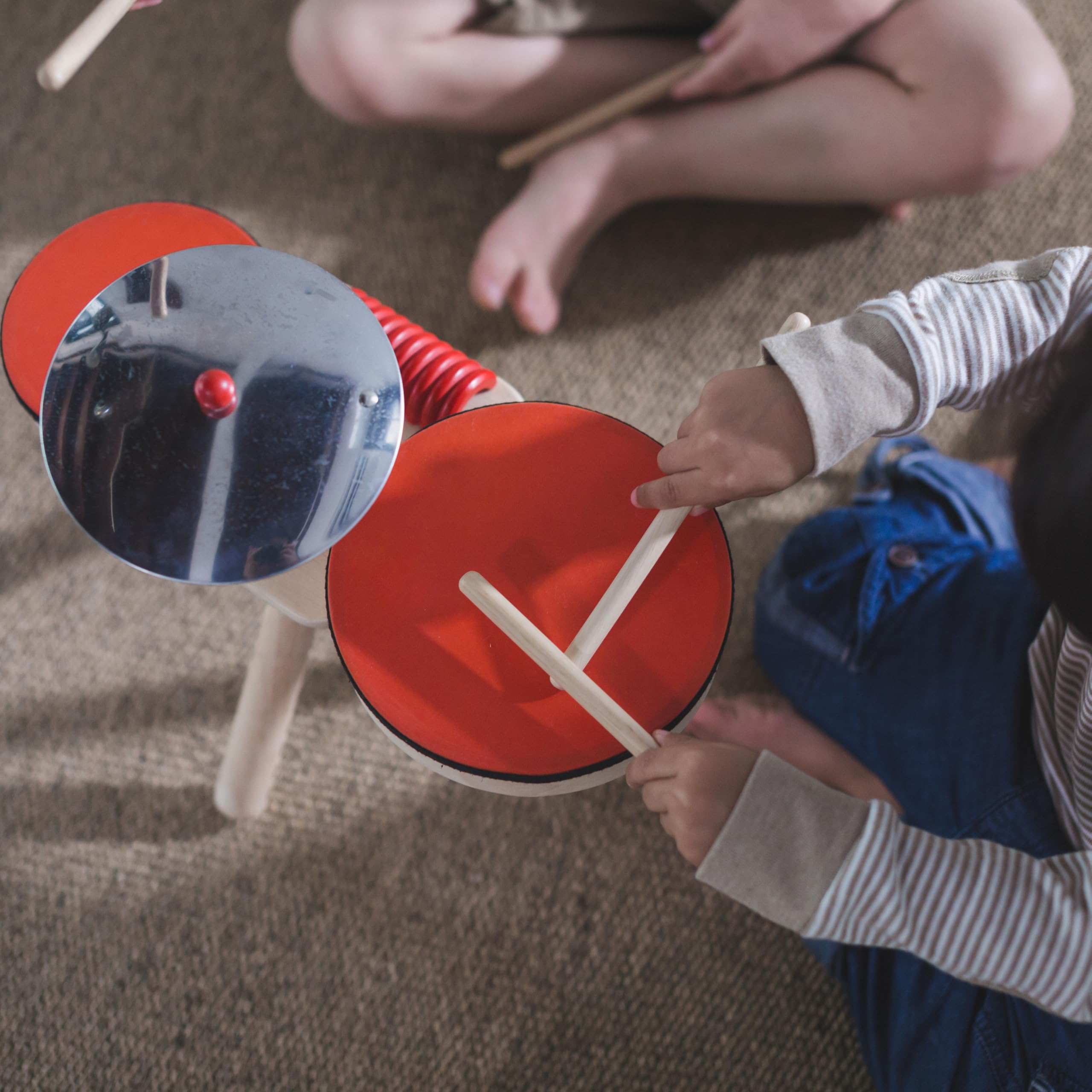 Plan Toys Musical Band | Drum Cymbal Guiro, Wooden Musical Band Set, Montessori sensory exploration, coordination creative expression, kids music inst