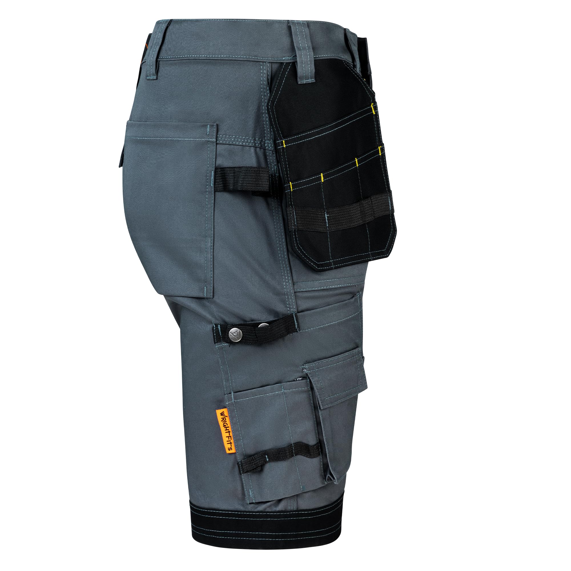 WRIGHT FITS WrightFits Short de Travail Pro Builder pour Hommes - Noir - Short Poches Multiples d'été Cargo de pour travaux Lourds