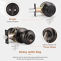 Vista 4 de Probrico Juego de pomo redondo para puerta de entrada y cerrojo de cilindro único, bronce aceitado, paquete de 1