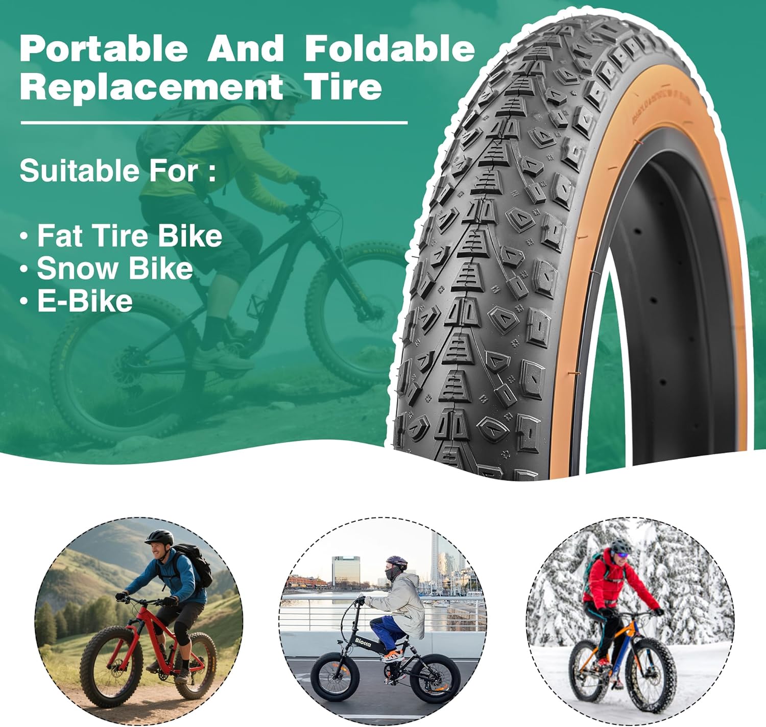WEEROCK 16/20/24/26 Inch E Bike Tires Fat Bicycle Tires 16x3.0/ 20X3.0/24X3.0/26X3.0, Foldable Replacement Bicycle Tyre for 16" 20" 24" 26" Electric Bike Fat Tire Bikes Tricycle