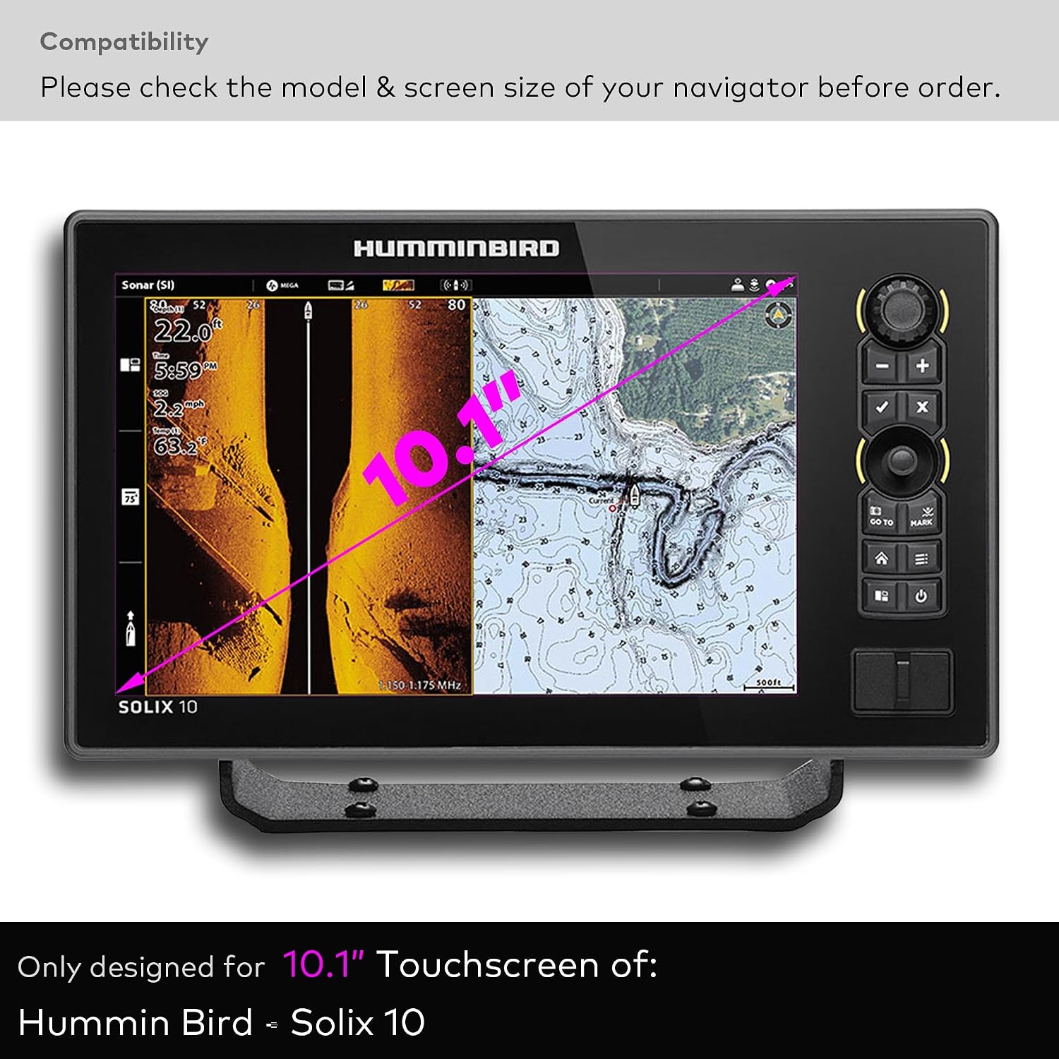 Premium Tempered Glass Screen Protector designed for Humminbird Solix 10 Finshfinder G1/G2/G3/G4 10.1 Inch Touchscreen Accessories 10" 9H Anti Scratch (HD Clear)