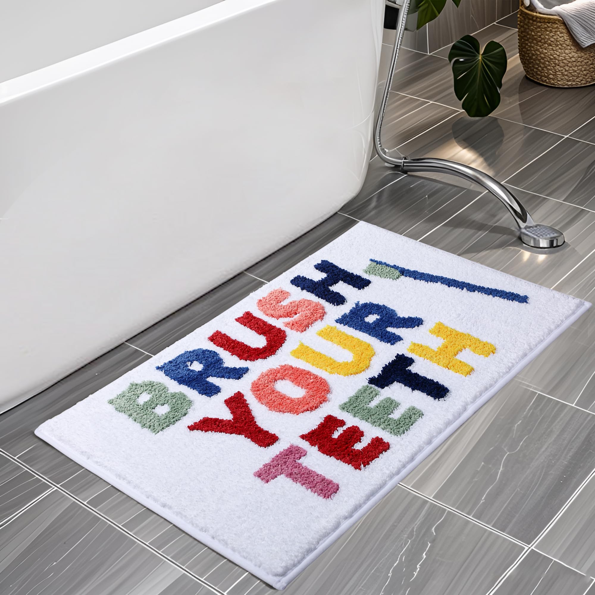 HAIWAOO Bathroom Rugs 32x20,Soft, Absorbent and Non Slip Bath Mat, Machine Washable with Colorful Letter Designs Bath Mats for Bathroom, Tub, Shower