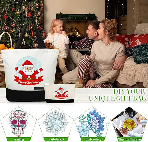 Miniatura 6 de Sanwuta Bolsas Tote de Lona al Por Mayor con Bolsa Cosmética con Cremallera de 18.5" Bolsa de Compras de Algodón Reutilizable con Asa para