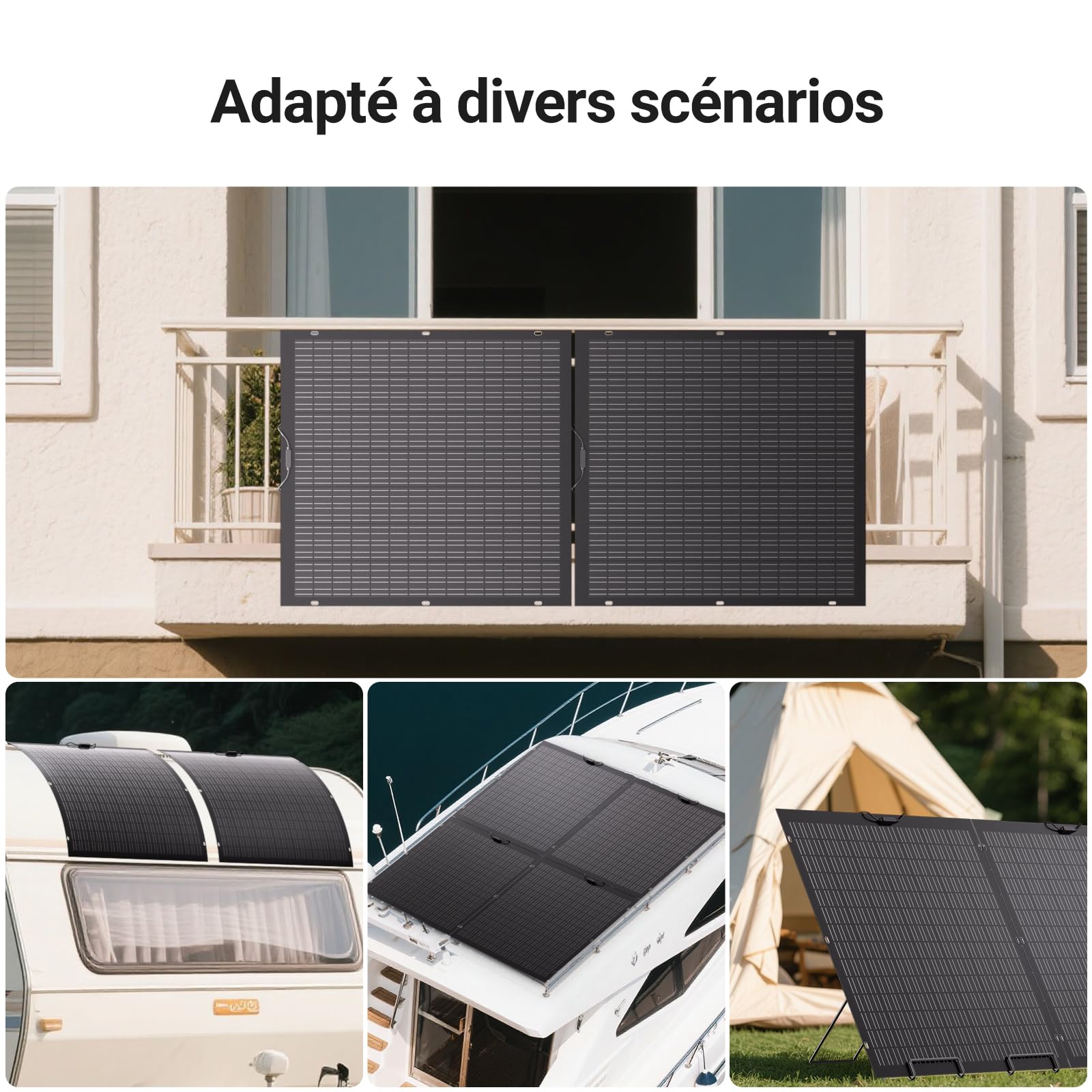 Panneau Solaire Flexible 480W, 2x 240W Module Solaire Flexible Monocristallin, IP67, Photovoltaïque Off Grid, pour Camping-car, Bateau, Toit, Balcon, Batterie 12V