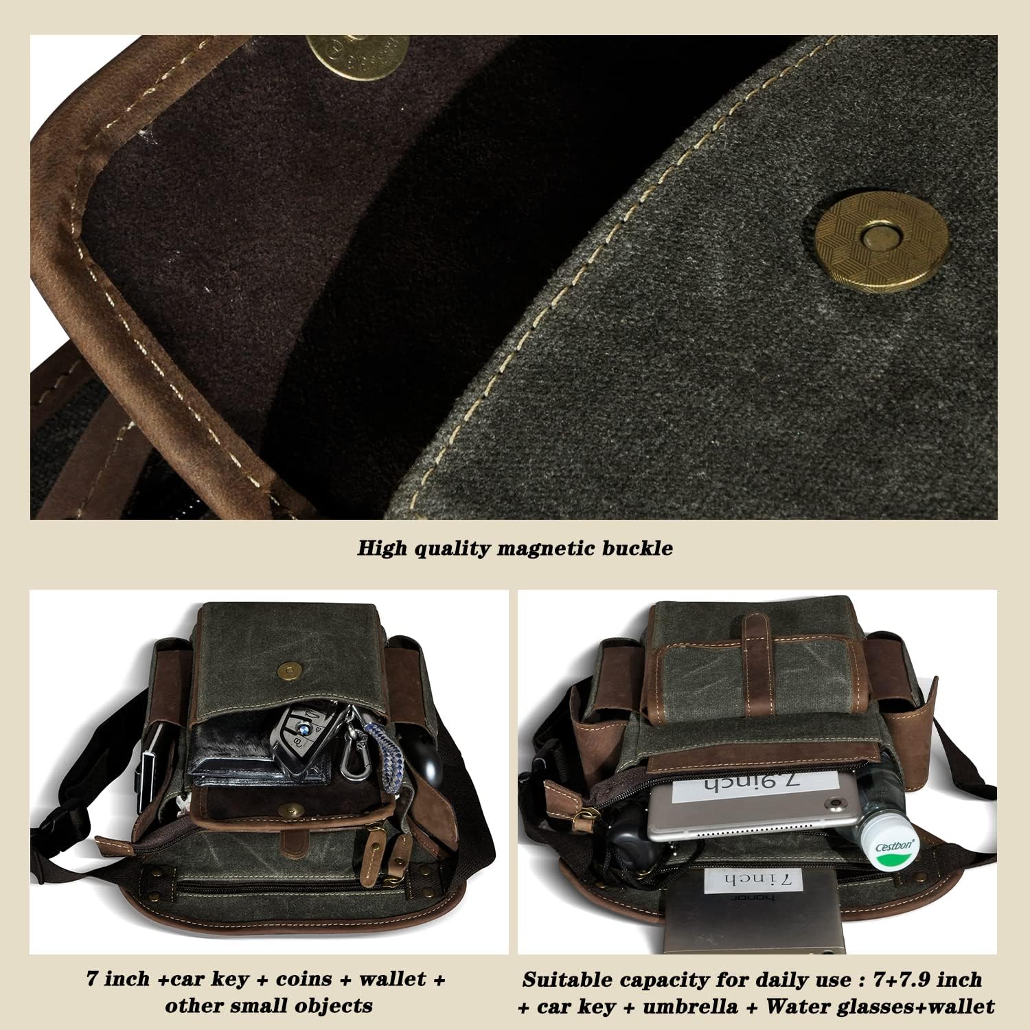 Water Resistant Canvas + Leather Motorcycle Travel Fanny Waist Pack Drop Thigh Leg Bag Pouch For Men Women FB913-5 - Image 5