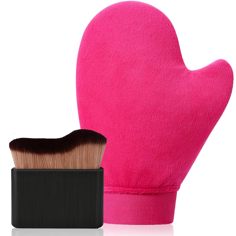 Sanfery Kit com Luva e Escova Kabuki para Aplicação de Autobronzeador Rose Pink