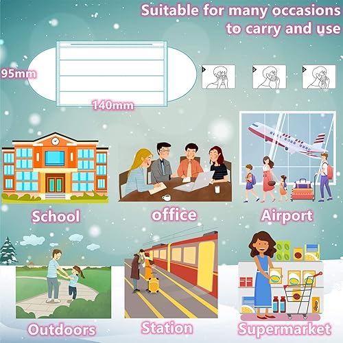 Miniatura 5 de Mascarillas Faciales Desechables para Niños Paquete de 50 Edades 5-12 Filtro Mascarillas Faciales de Seguridad de 3 Capas para Niños Uso Diario.