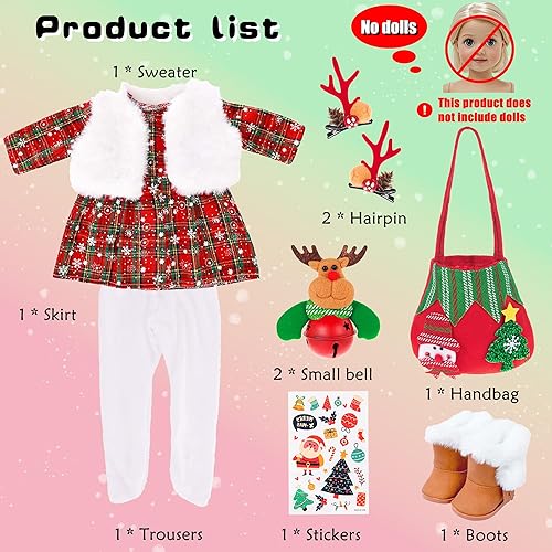 Miniatura 2 de ebuddy Ropa y accesorios para muñecas de 18 pulgadas, juego de disfraz de Navidad que incluye vestido, chaleco de piel, medias, botas, pinzas para