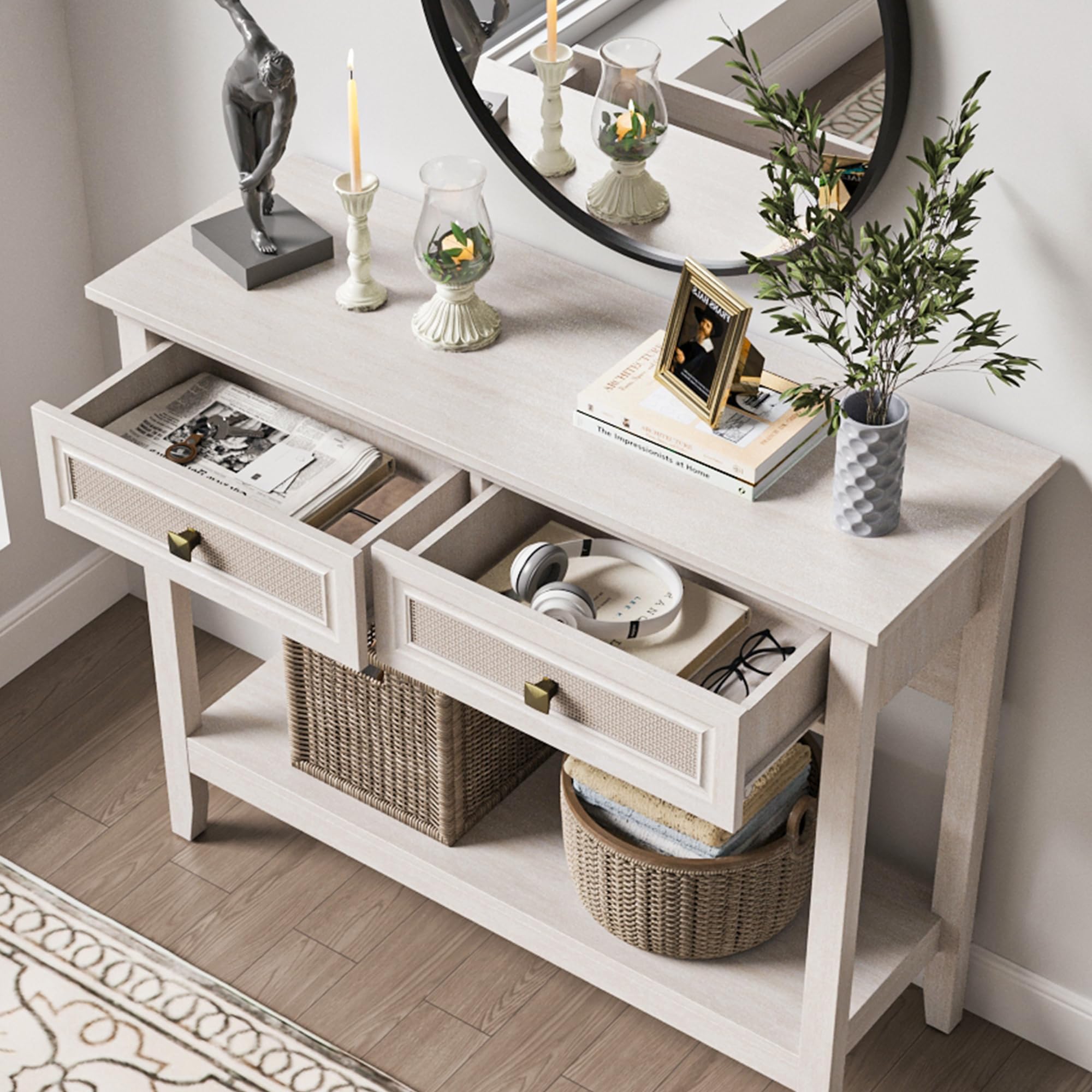 Snapklik.com : HEYNEMO Rattan Entryway Table, Boho Console Table